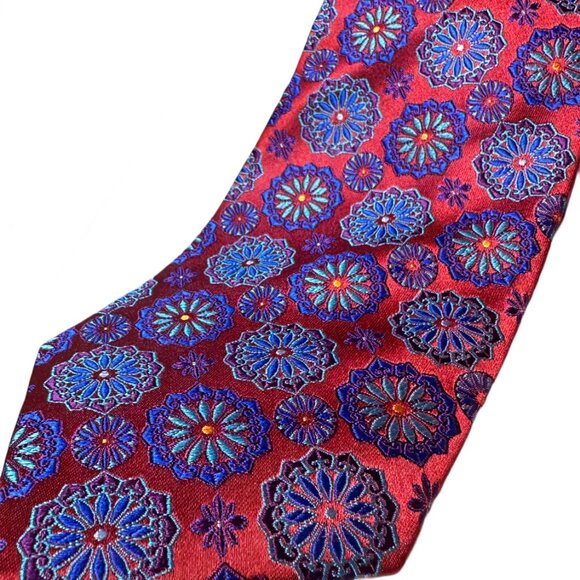 Zanetti Men's Silk Tie Striking Red an Blue Floral - Picture 3 of 3